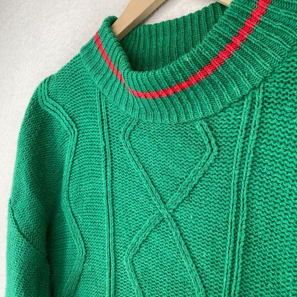 FRENCH NAVY Sweater Mens L Ramie Cotton Cable Jumper Pullover Green HK VTG - Picture 2 of 15